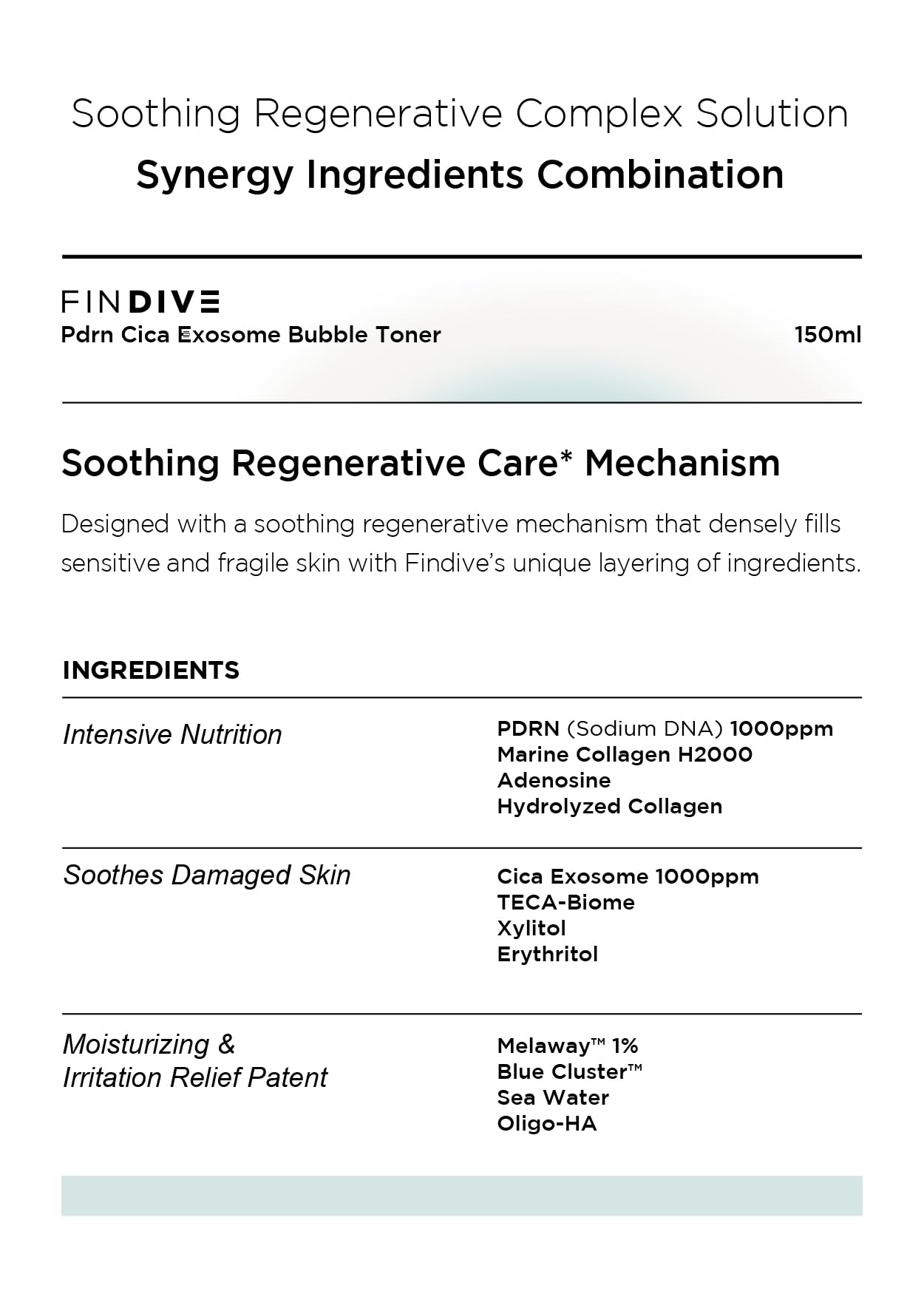 FINDIVE Official PDRN CICA Exosome Bubble Toner, PDRN (Sodium DNA) 1,000ppm, CICA Exosome 1,000ppm, Marin Collagen, Soothes, Regenerates Skin, Korean Skincare 5.07fl.oz