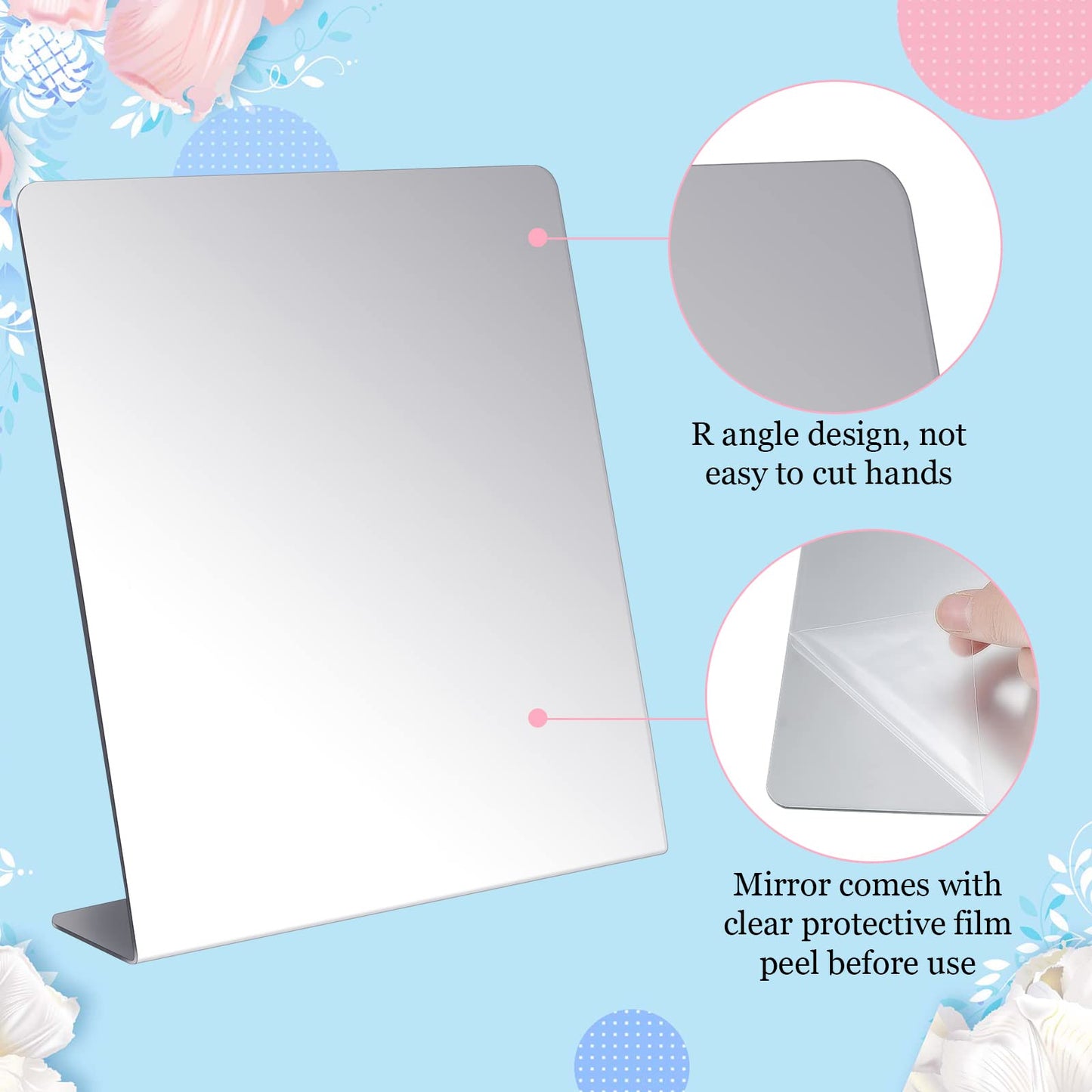 Amyhill 2 Pcs Counter Top Mirror Freestanding Table Desk Mirror Self Portrait Single Sided Acrylic Glass for Tabletop Desk Counter Bedroom Office Bathroom Home Dorm (12 x 18 Inch)