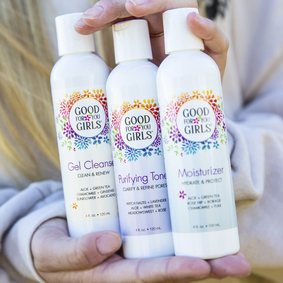 Three-Step Skincare Gift Set - Cleanser, Toner & Moisturizer for Girls to Teens, Safe, Natural, Plant-Based ingredients. Vegan & Gluten-Free | 3 Piece, 4 oz ea.