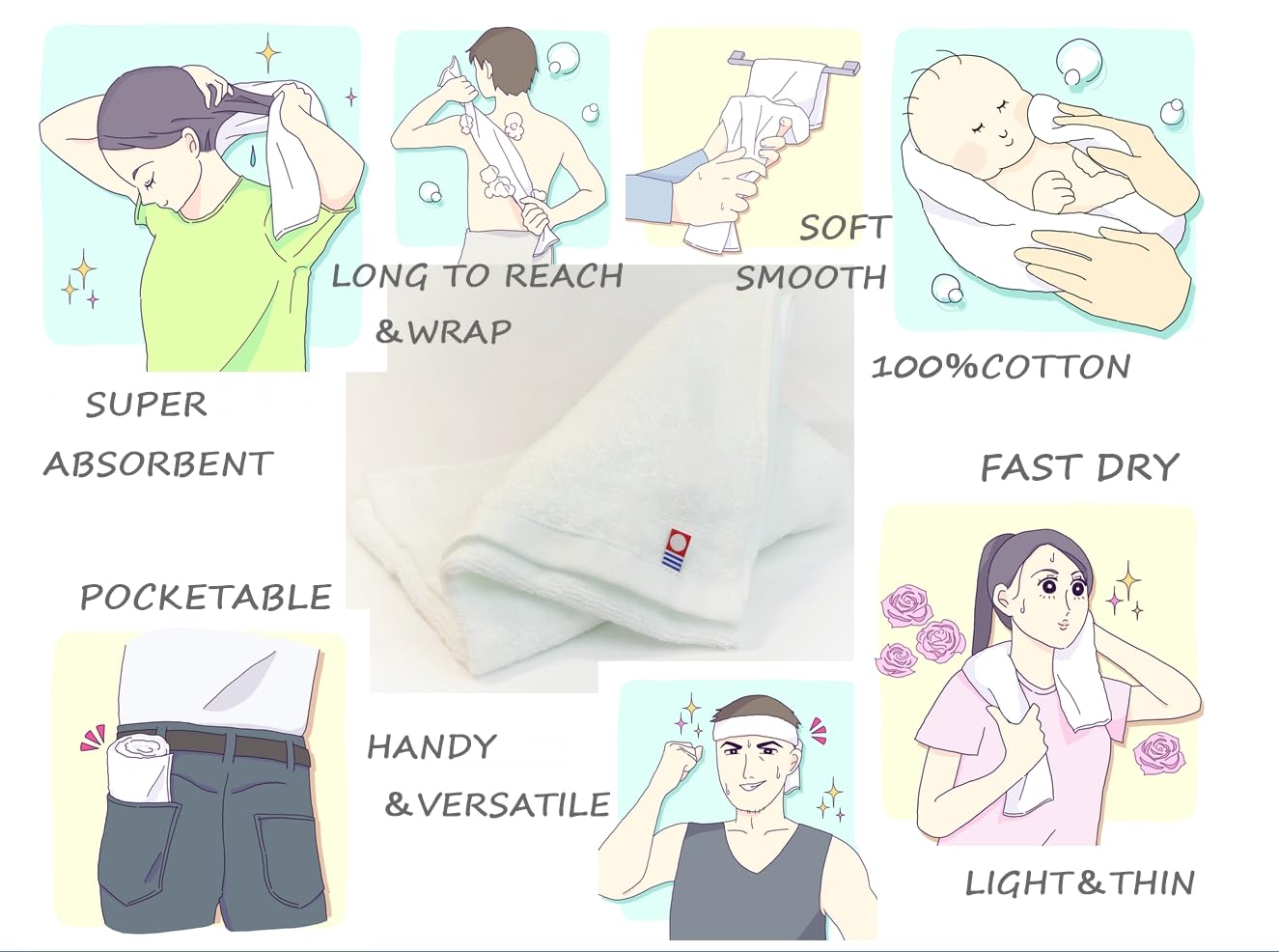 TSマネジメント Soft Airy Washcloths 100% Cotton White 13" x 30" Sets of 1, 3, 5 and 10 Towels Made in Imabari Japan (3)