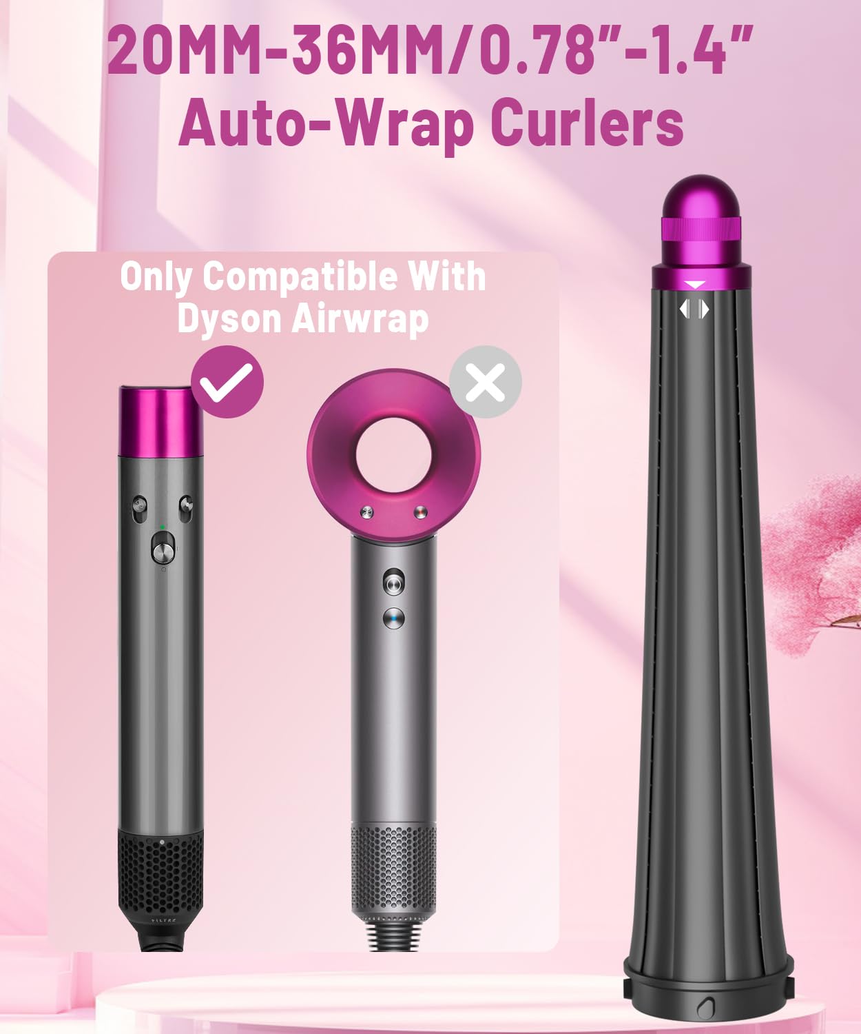 PUREGUST 0.78in-1.4in/ 20MM-36MM Long Barrels Attachment and Firm Smoothing Brush for Dyson Airwrap, for Professional Barrels Curl and Wave Curl