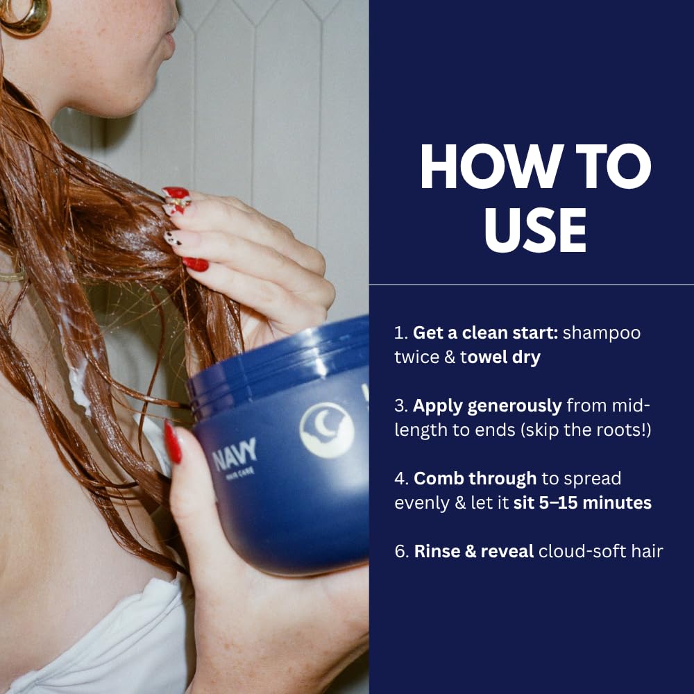 NAVY HAIR CARE Lunar Cloud Hair Mask | Deep Hydration, Frizz Control & Repair for All Hair Types | Lightweight Treatment with Argan Oil, Coconut Oil & Keratin | Vegan & Cruelty Free | 16 oz