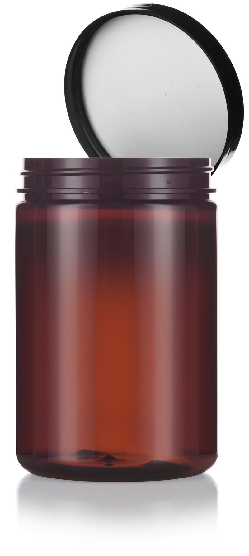(6 pack) 25 oz Amber PET Plastic Refillable Jar with Black Smooth Foam Lined Lid