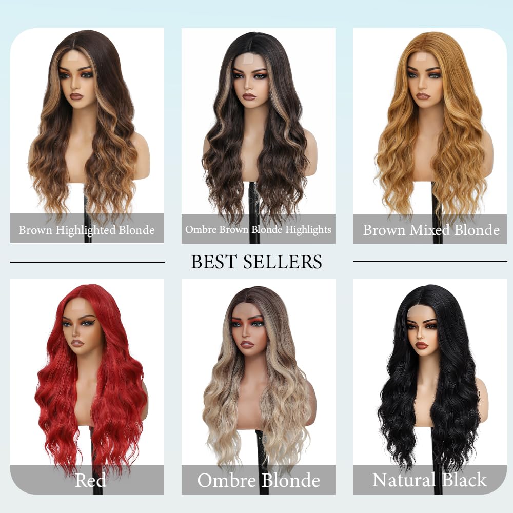 Long Brown Wig for Women Natural Looking Wavy Curly Synthetic Hair Wig Tangle Free Heat Resistant Comfortable for Daily Wear