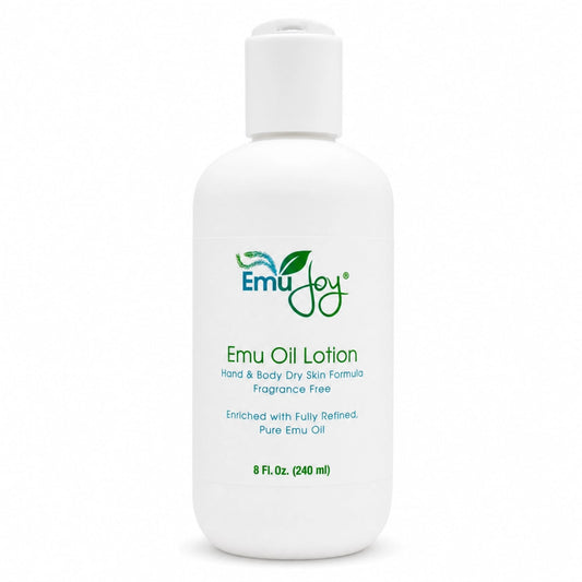 Emu Joy Emu Oil Lotion - Fragrance Free Hand & Body Lotion for Dry Skin - Non-Greasy Unscented Body Moisturizer - Shea Butter, Green Tea & Botanical Extracts - Sensitive Skin - 8 fl oz