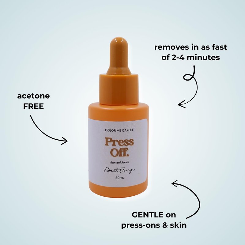 Press Off Nail Removal Serum – 30ml / 1oz Dropper Bottle | Gentle Press On Nail Glue Remover | No Acetone, Fast & Easy Removal | Color Me Carole (30mL, Sweet Orange)