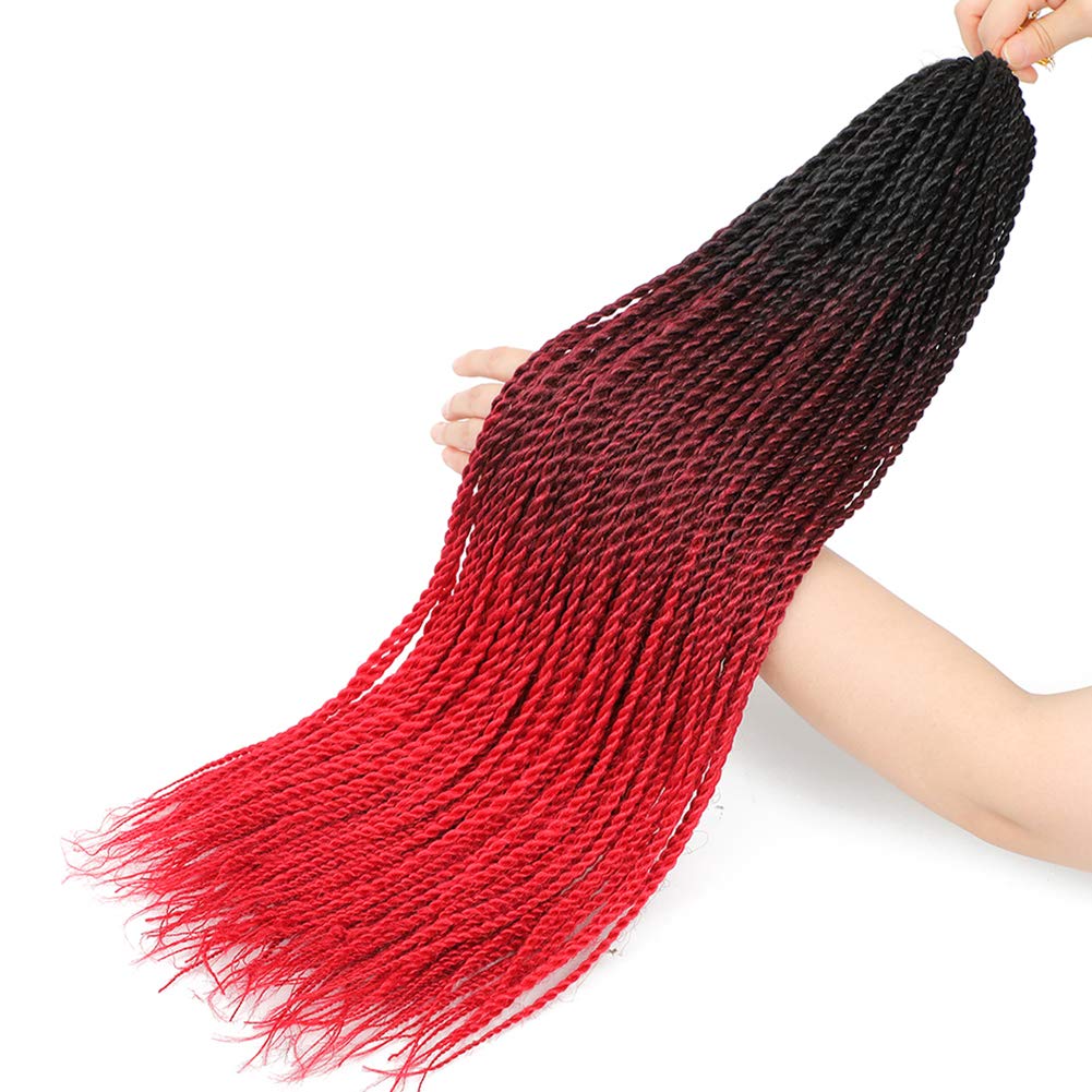 6Pack Senegalese Twist Crochet Hair 3 Tone Ombre Red Box Braids Synthetic Hair Extensions 30Roots/Pack Small Havana Twist Crochet Hair 24inch(1B/Dark Red/Red, 600g/Lot)