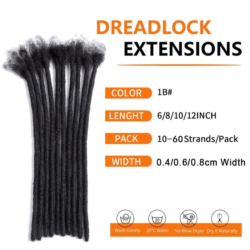 Dreadlock Extension Human Hair 0.6cm Thickness 10 Inch 30 Strands Real Human Hair for Man/Women/Kids Full Head Handmade Permanent Loc Extensions Bundles Can Be Bleached Dyed Curled Twisted