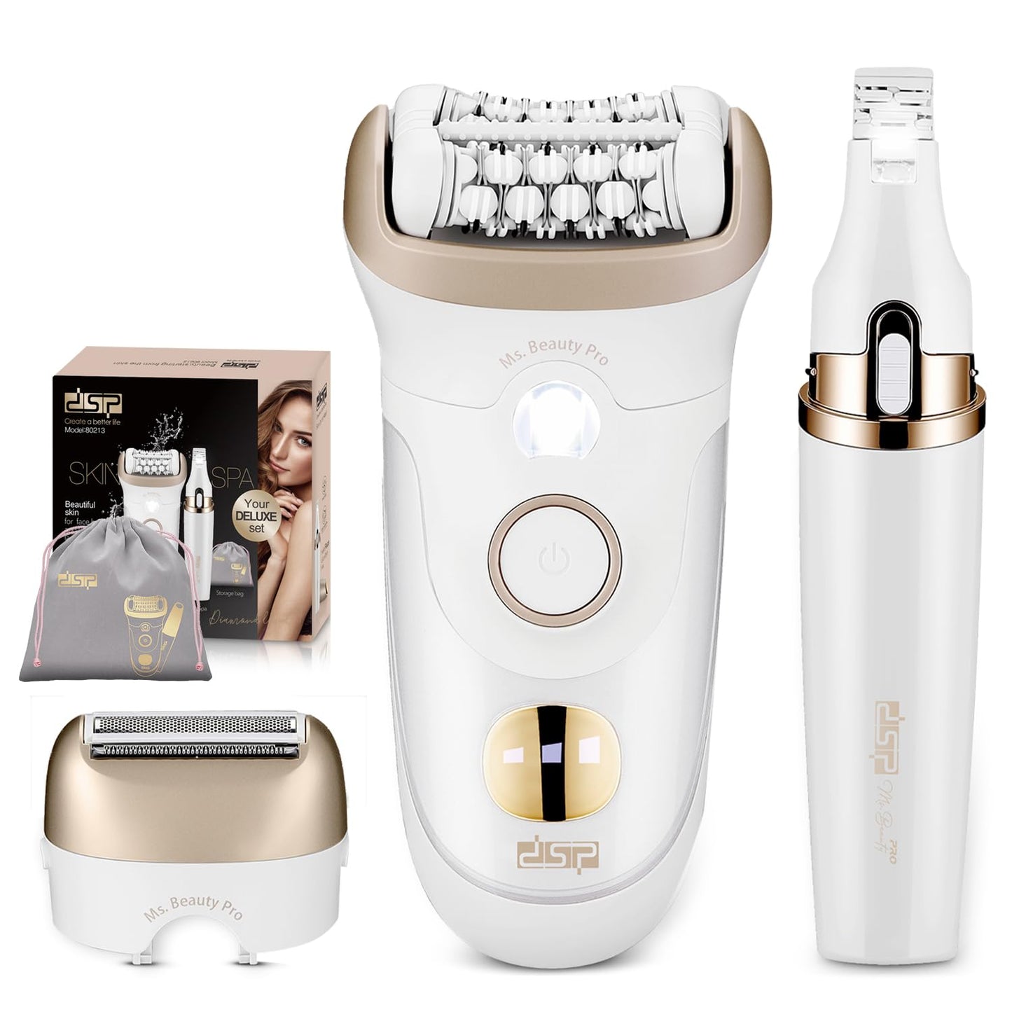 DSP 4 in 1 Beauty Set Lady Shaver with Removable Heads for Face Hands Legs