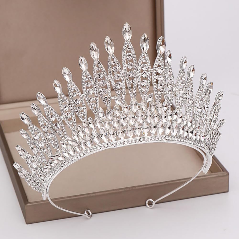 Silver Flame Shape Rhinestone Tiara for Women - Sparkling Crystal Crown for Wedding, Pageant, Prom, Quinceanera, Costume and Formal Events