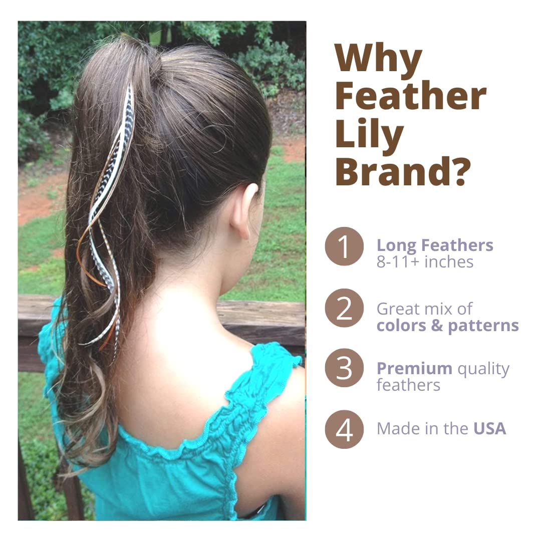 Natural Hair Feathers with Loop & Beads Browns, Black & White, Neutrals