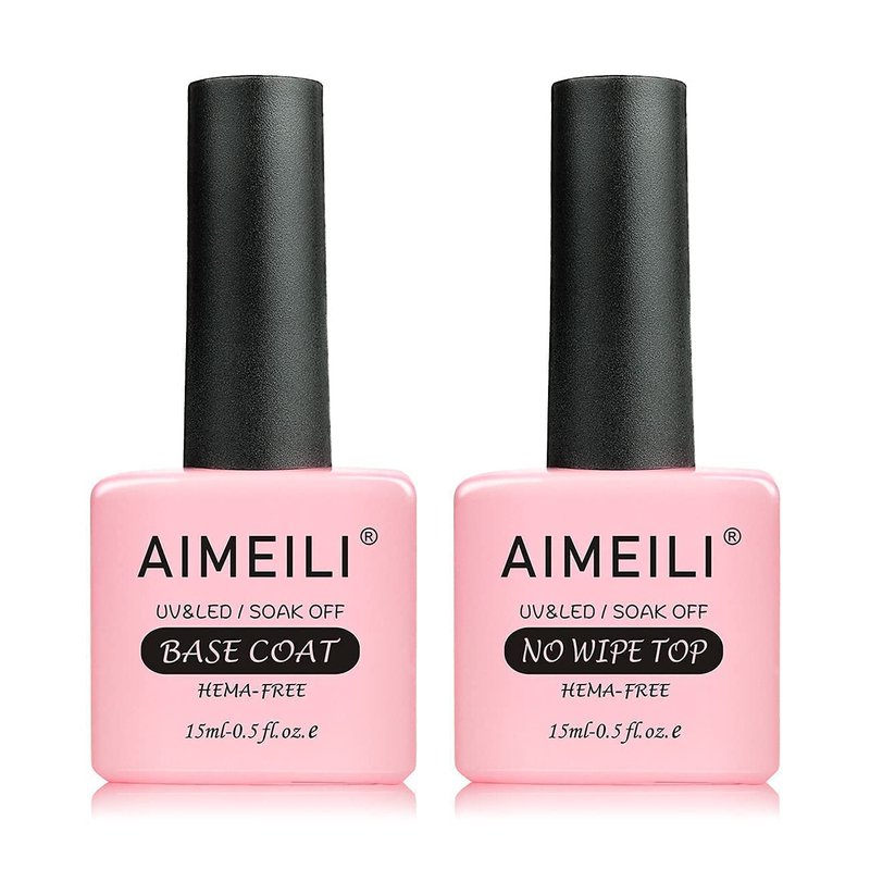 AIMEILI Hema-Free No Wipe Top & Base Coat Set | Natural Sheer Pink Gel Color
