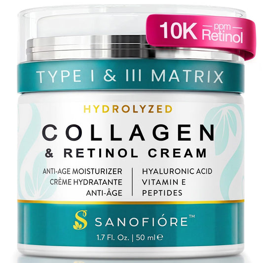 Retinol Collagen Cream For Face Anti Aging Moisturizer | Type I & III Collagen for a Firm Supple Look |10,000 ppm Retinol for Smooth, Soft & Even Skin Appearance | Women & Men,1.7 fl.oz