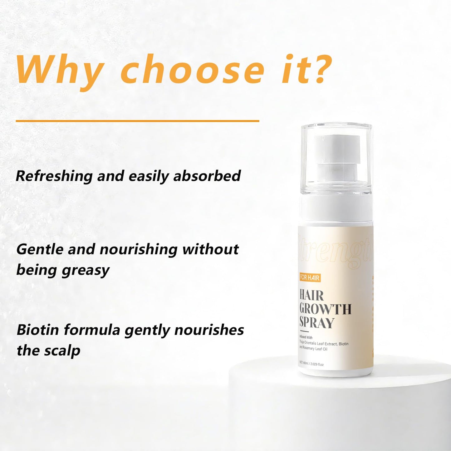 Hair Growth Spray with Rosemary Oil & Biotin- Lightweight, Non-Greasy, Nourishes Scalp & Boosts Hair Fullness, 60ml Bottle (1)