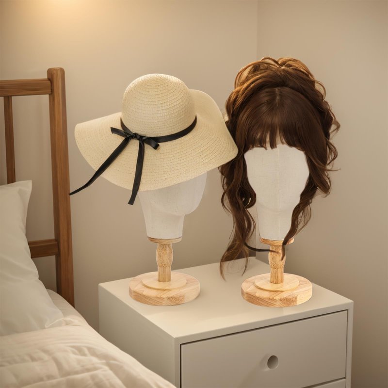 Beauty Star Wig Stand, 22inch Mannequin Head for Wigs with Detachable Strong Wood Base, Canvas Block Wig Head Holder Rack Ideal for Hair Styling, Display Hats, Wig Making, Headdress