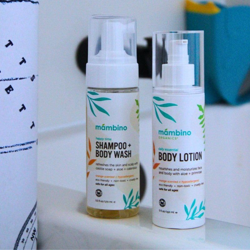 Mambino Organics Happy Time Body Wash & Lotion Set, Vegan Bath and Body Care Duo, Gentle Body Wash and Moisturizing Lotion, Cruelty-Free Self Care Kit & Bath Gift Set