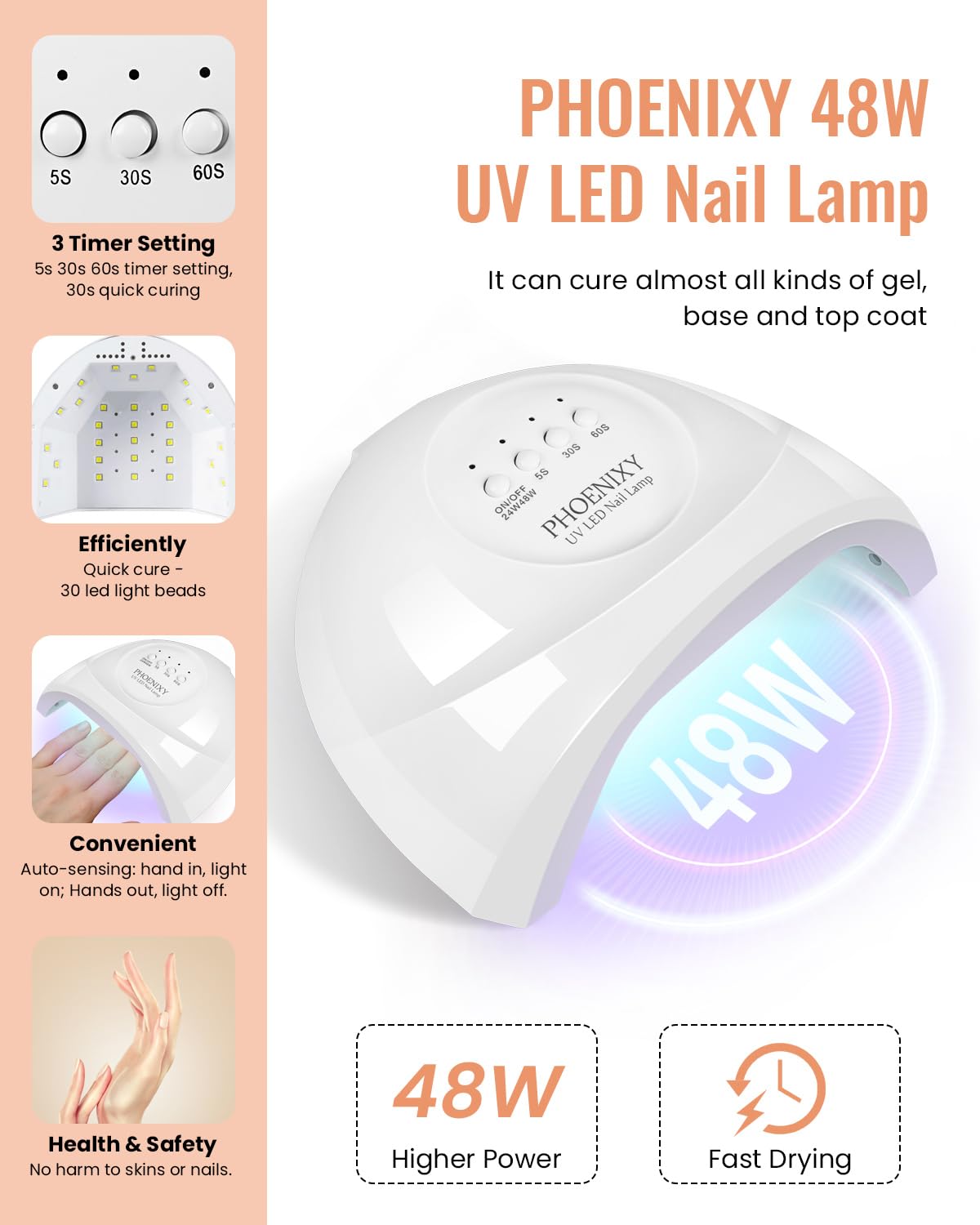 phoenixy 61 PCS Gel Nail Polish Kit with U V Light, 40 Colors Gel Nail Polish Set Manicure Starter Nail Kit Base Top Coat Gifts for Women