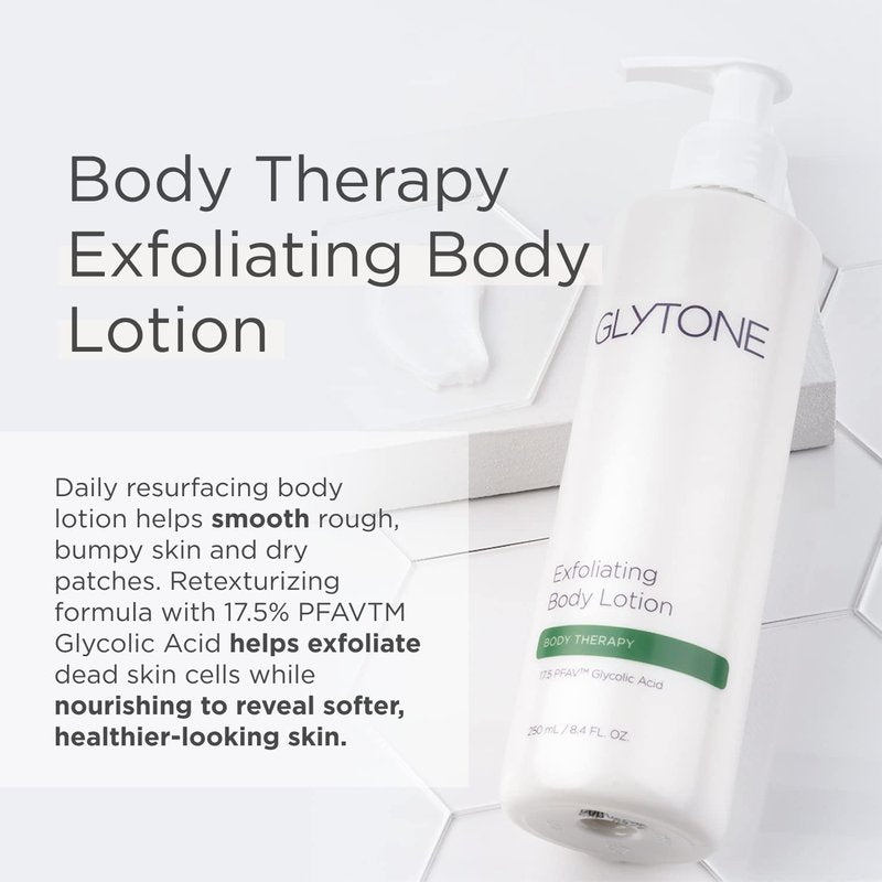 Glytone Exfoliating Body Lotion - 17.5% Glycolic Acid for Dry Skin | Fragrance-Free Moisturizer, 8.4 Fl. Oz.