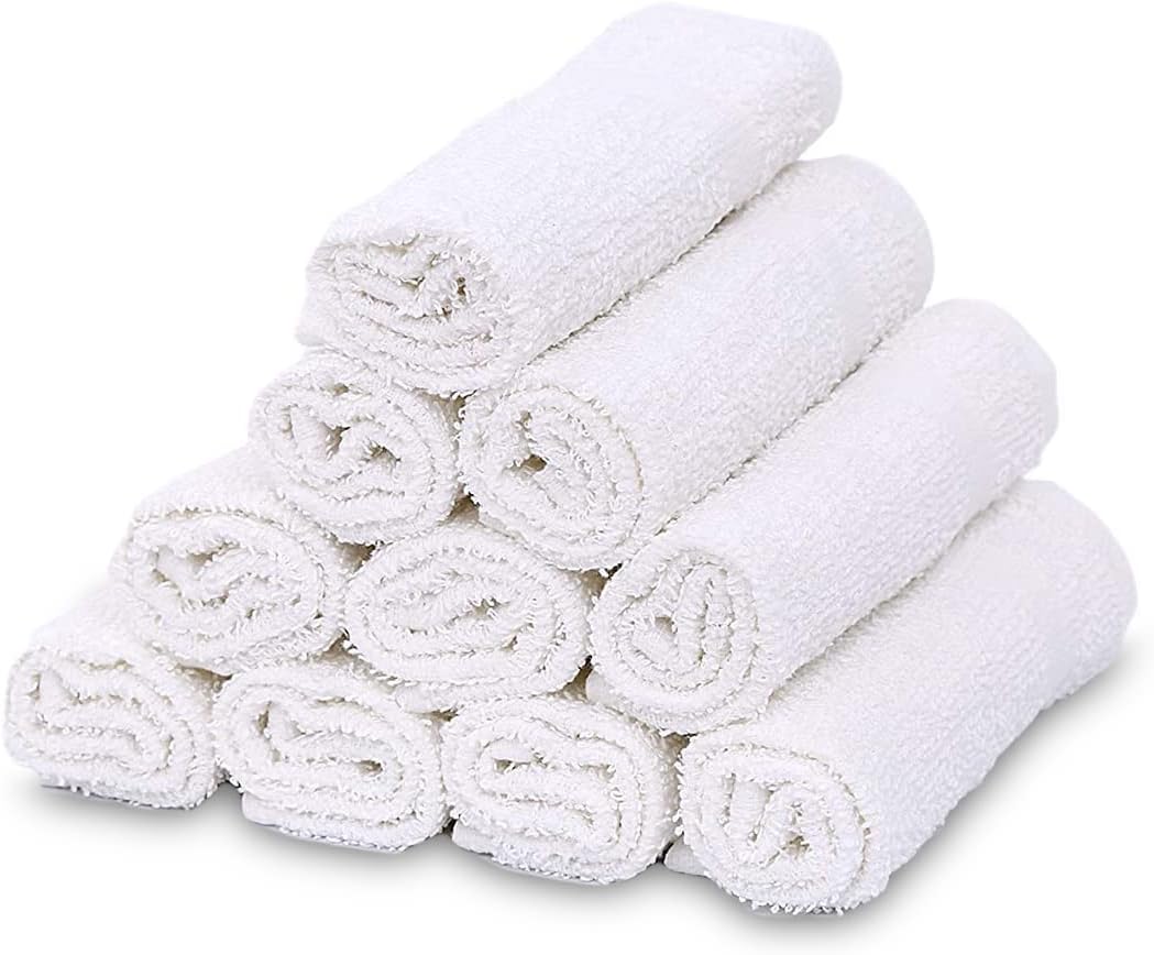 Economy White Washcloths Set - 60 Pack Cotton Blend Cleaning Rags | Quick Drying & Soft Face Cloths (12x12 Inches)