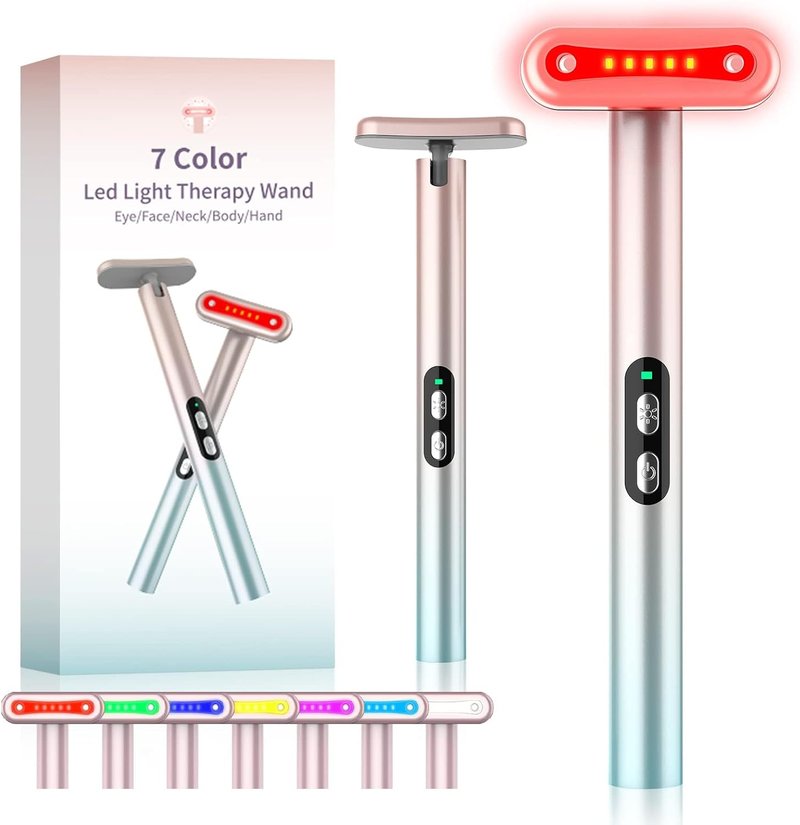 LED Facial Light Therapy Wand - 7 Color Eye Beauty Massager for Skin Rejuvenation | Red & Blue Treatment