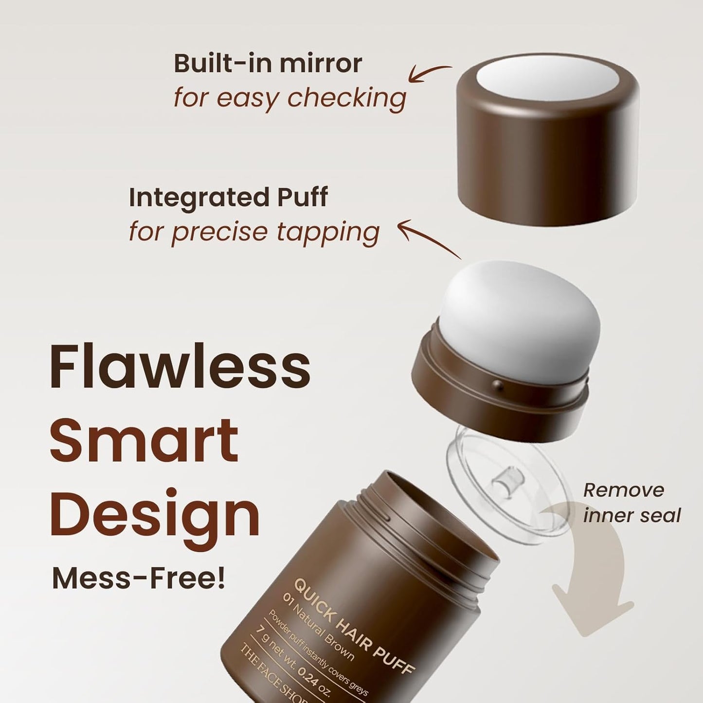 Quick Hair Puff - Natural Brown Root Touch-Up Powder for Hair Loss | Hair Fibers for Thinning Hair & Gray Concealment