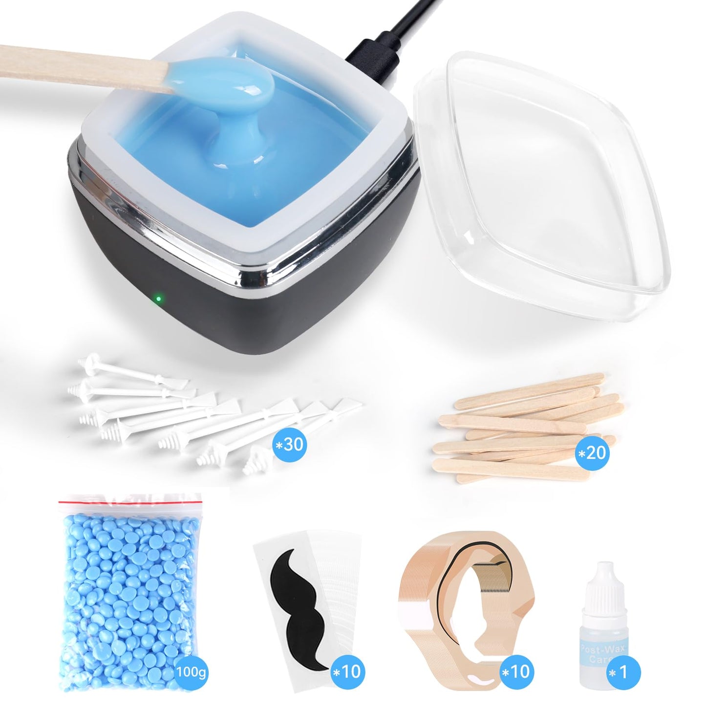 FOCTXI Nose Wax Kit - Portable Ear Nose Hair Waxing Kit for Men and Women with 100g Ｗax, 10 Applicators, 40 Nose Hair Sticks, 10 Mustache & 10 Ear Protectors, Wax Warmer Kit for Hair Removal
