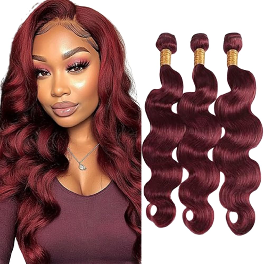 BilltiiWW Color 99j Body Wave Bundles Wine Red Human Hair Burgundy Bundles Brazilian Weave Wet and Wavy Soft Silky for Woman 8 10 12 Inch