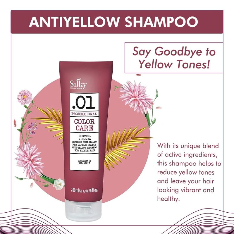 SILKY Technobasic Sulphate Free Anti-Yellow Shampoo - Acid pH Formulated Purple Shampoo for Blonde, Silver, and Gray Hair - Cruelty Free Vegan Friendly Clarifying Color Shampoo 200ml