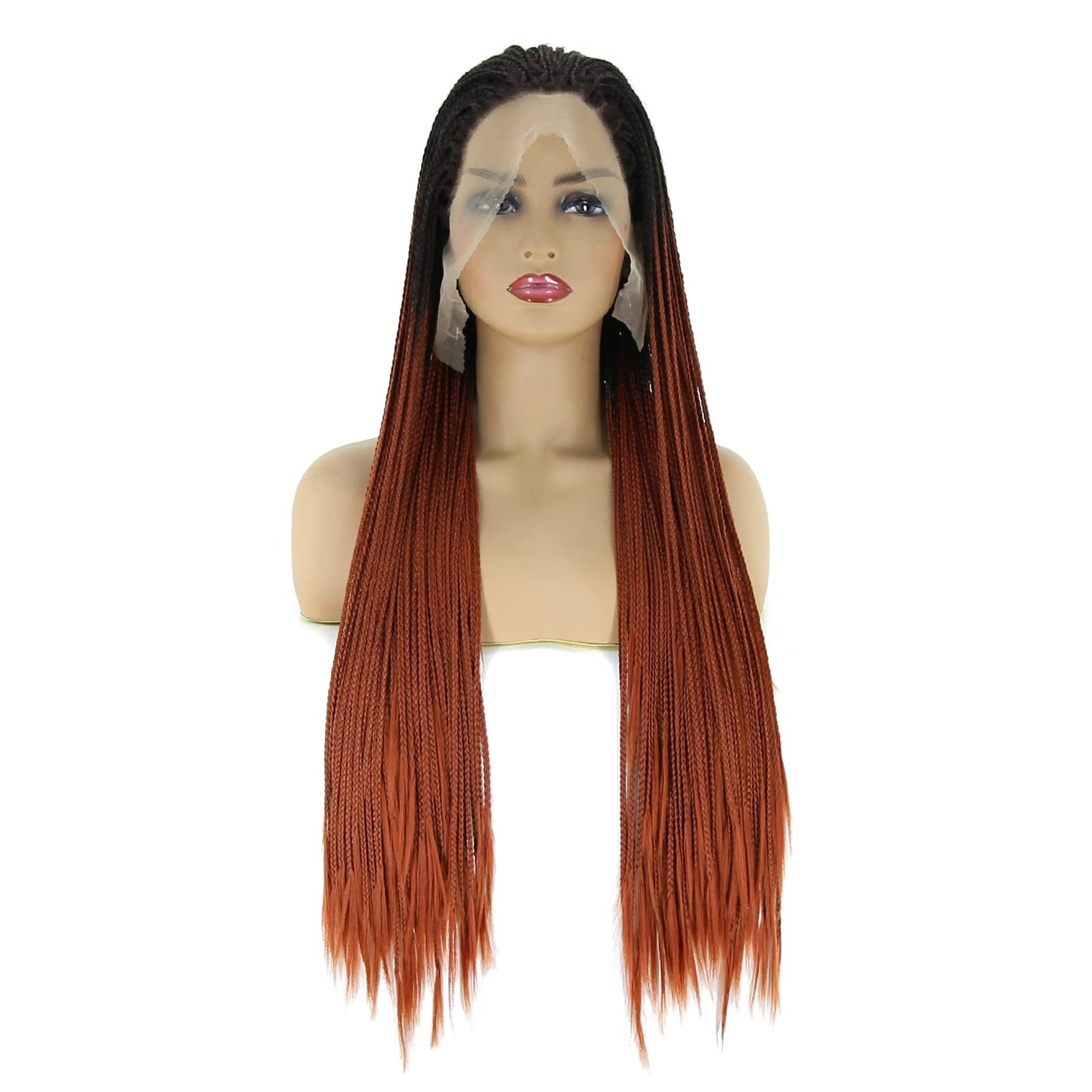 BTWTRY Black Ombre Orange #360 Color Braided Synthetic Lace Front Wigs for Black Women Heat Resistant Fiber Hair Micro Braided Hair Box Braids Wig (24inch, 1B/#360)