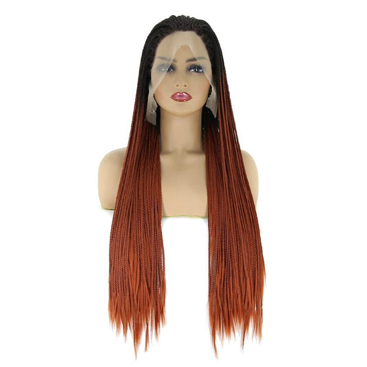 BTWTRY Black Ombre Orange #360 Color Braided Synthetic Lace Front Wigs for Black Women Heat Resistant Fiber Hair Micro Braided Hair Box Braids Wig (24inch, 1B/#360)