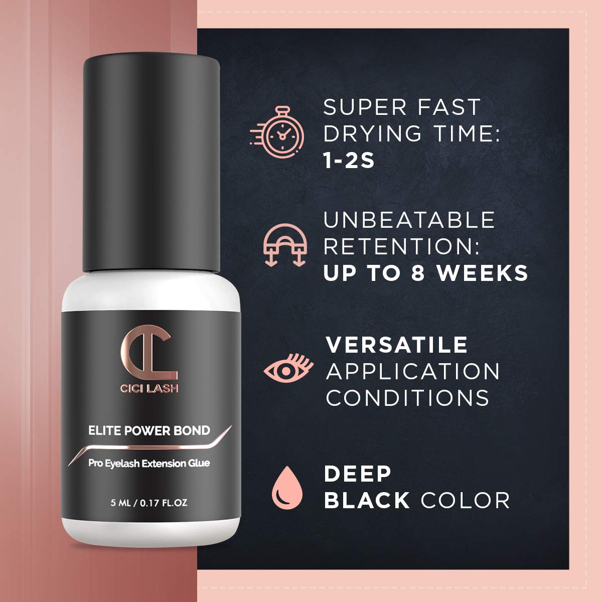 Elite Power Eyelash Extension Glue & Remover Gel | 8 Week Retention, 1-2 Second Drying Time | Deep Black Color | Latex Free | Super Fast Professional Removal | Easy to Control | Professional Lash Supp