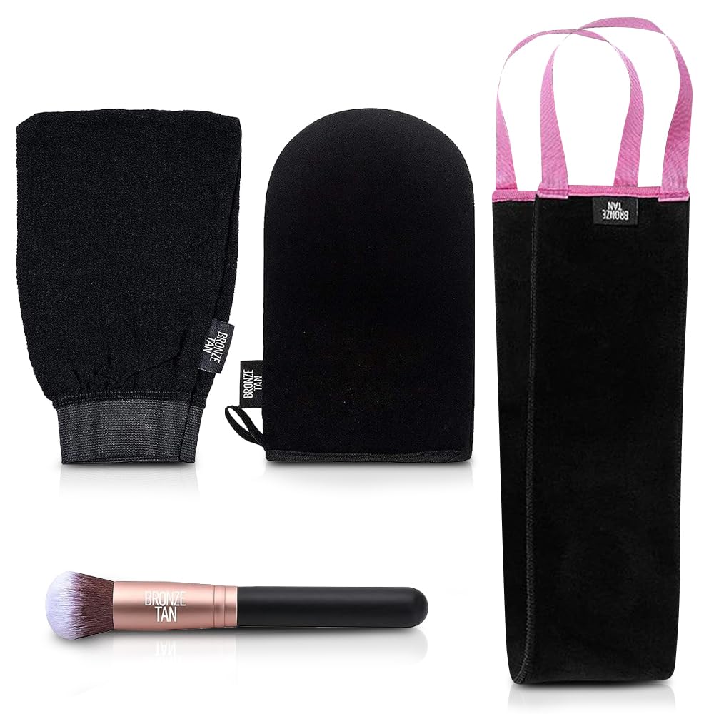Bronze Tan Self Tanner Accessory Kit - Tanning Mitt, Exfoliating Mitt & Back Applicator for Sunless Tanning