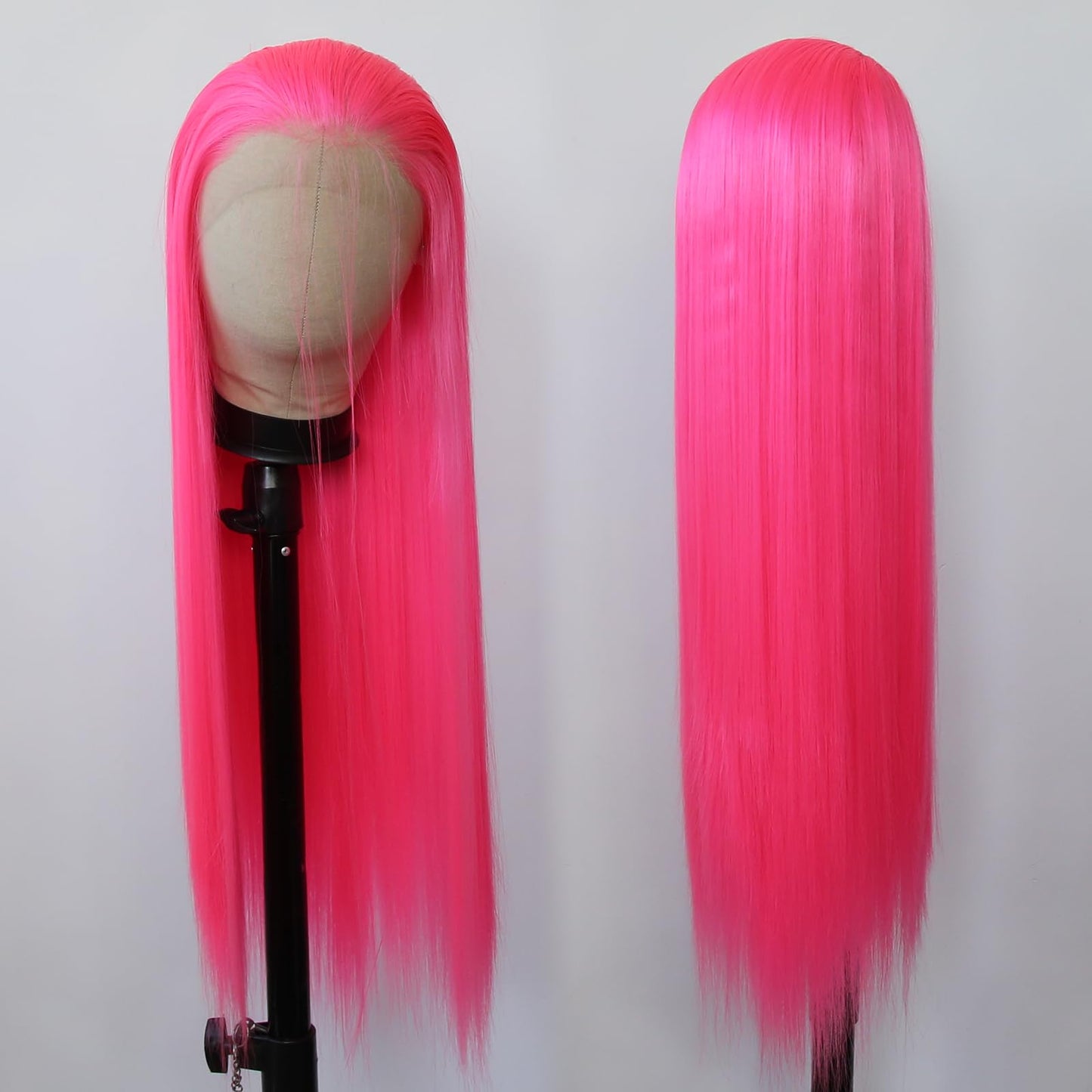 BTWTRY Pink Synthetic Lace Front Wig Long Straight Hot Pink Lace Front Synthetic Wig Pre Plucked Natural Hairline Glueless Heat Resistant Fiber Hair Wig for Fashion Women (Pink)