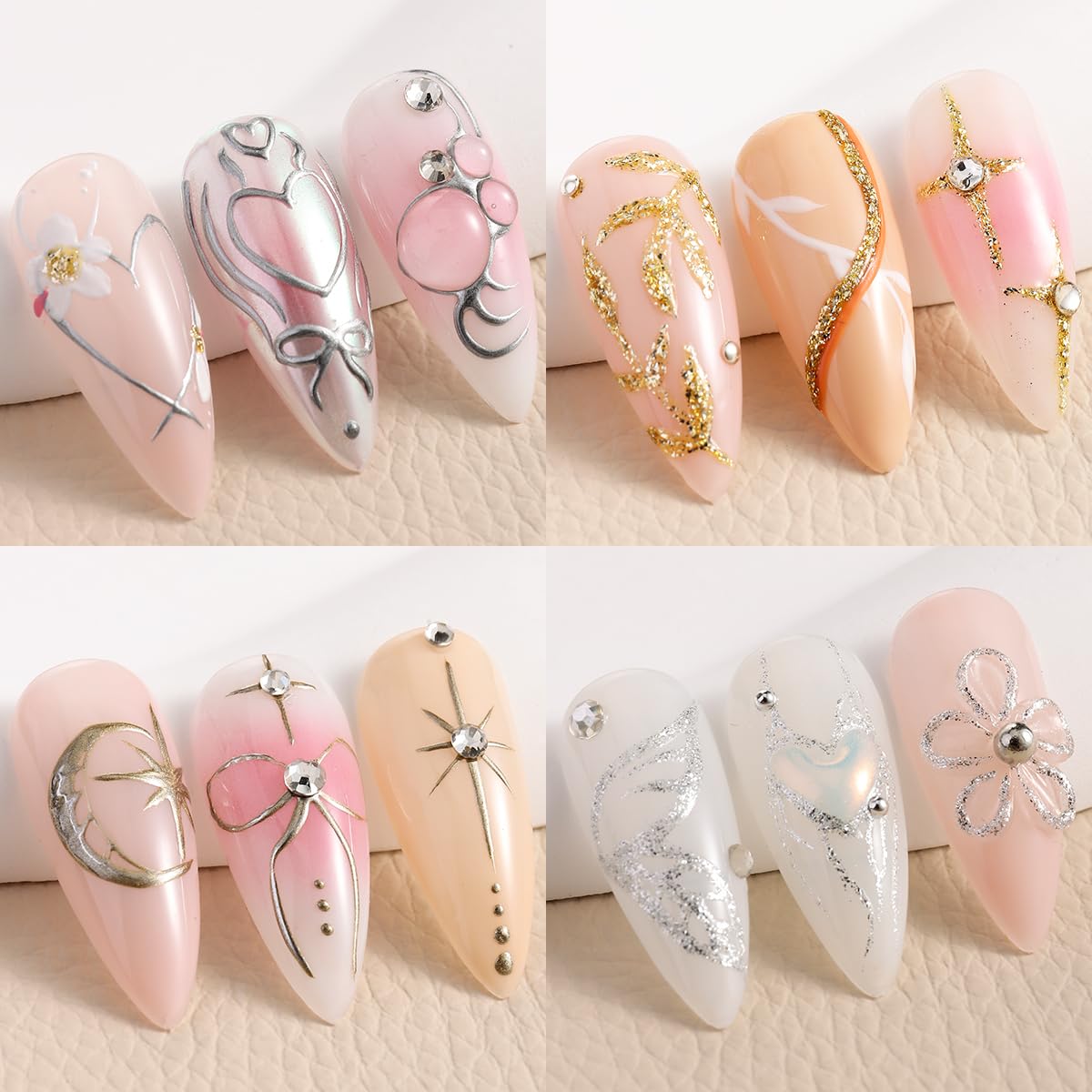 Fcozpjk Gold And Silver Gel Nail Polish 4PCS Metallic Liner Nail Art Polish Mirror Chrome Effect Metal Paint French Tips Wave Flower Dotting Drawing Nail Polish With Thin Brush
