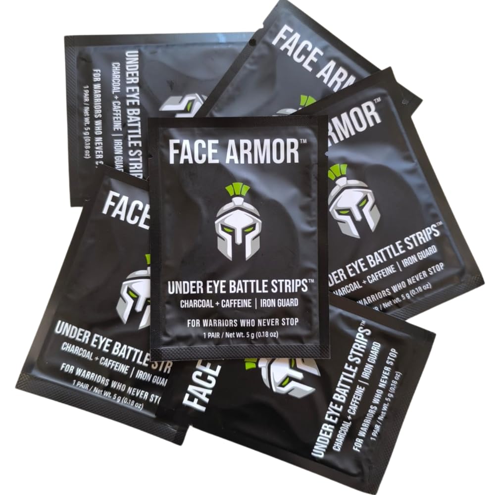 Face Armor Under Eye Patches for Men – Sweat-Resistant Eye Masks with Charcoal & Caffeine | Tighten Skin, Reduce Puffiness & Dark Circles | Gym, Sports & Travel Use (6 Pairs)