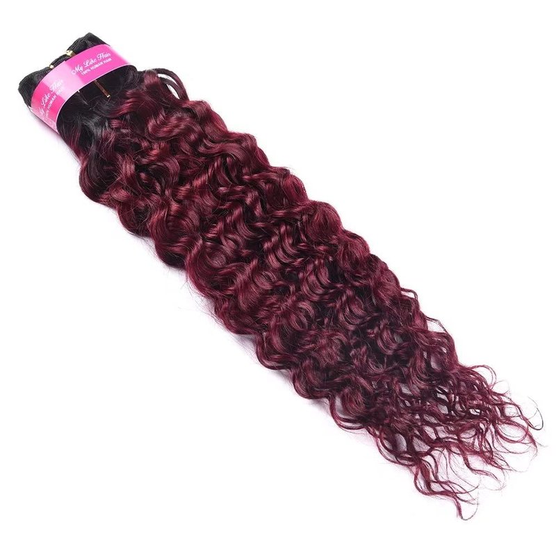 FEEL ME Ombre Water Wave Hair 1b/99j Dark Root Burgundy Ombre Brazilian Hair Bundles 8A Unprocessed Brazilian Virgin Hair 100% Ombre Human Hair Weave Bundles Extension 100g 16 Inch