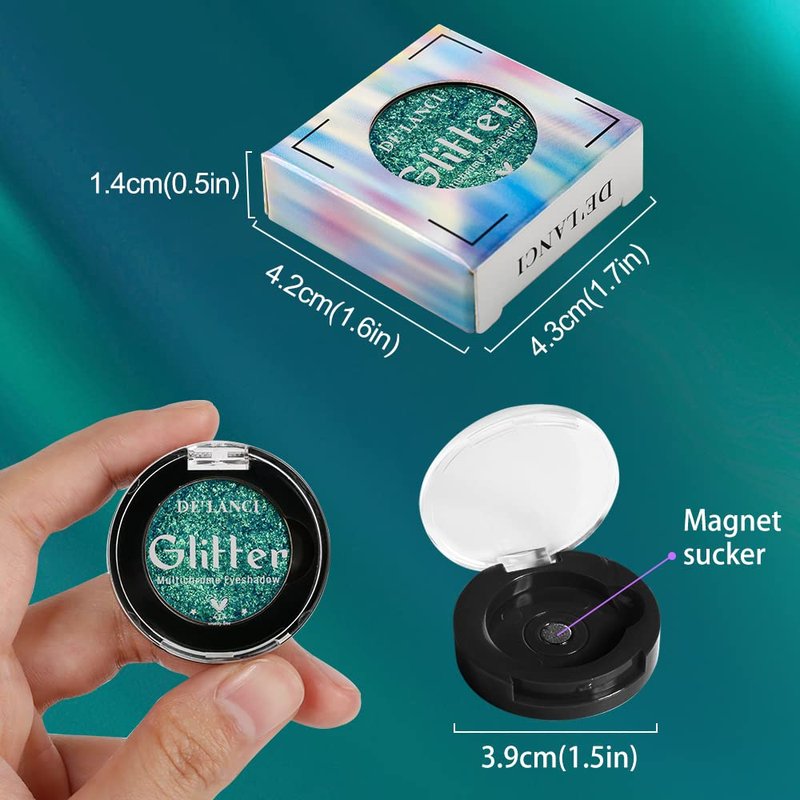 Afflano Single Green Eyeshadow Shimmery, Highly Pigmented Multichrome Eye shadow Color Changing, Sparkle Forest Green Glitter Eyeshadow Palette, Holographic Emerald Chrome Eye Shadow for Eye Makeup