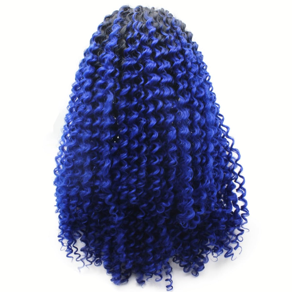 MX angel Long Curly Ombre Blue Wig Frontal Lace Wig Heat Resistant Synthetic Hair Lace Front Wig
