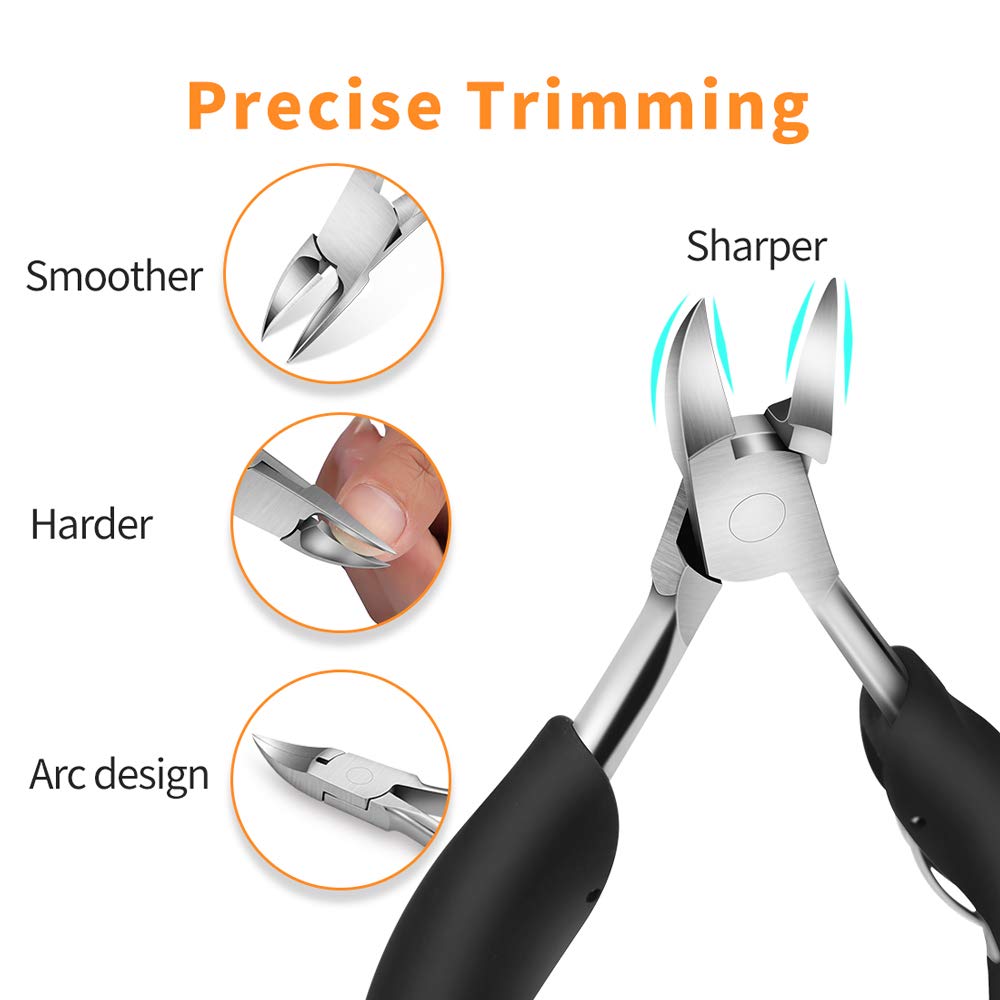 Toenail Clipper is for Thick and ingrown toenails. Its Long-Handled Stainless Steel Scissors and Files Meet The Trimming Needs of Adults and The Elderly with Thick toenails.