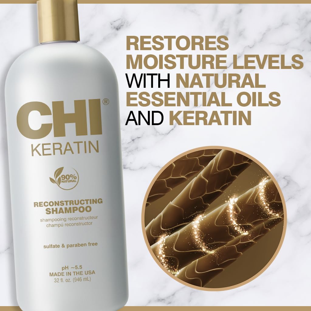 CHI Keratin Reconstructing Shampoo - Healthier Hair, Adds Shine & Prevents Breakage | 32 Oz