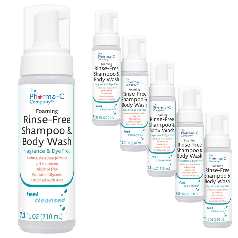 The Pharma-C Company - Foaming Rinse Free Shampoo & Body Wash [6 pack] - Fragrance & Dye Free - Hospital Tested Gentle No-Rinse Formula Leaves Hair & Body Fresh & Clean