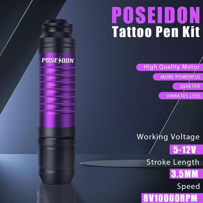 POSEIDON Tattoo Pen Set, Wireless Tattoo Gun Kit Tattoo Kit with 2Pcs Battery and 20Pcs Tattoo Cartridge Needles, Complete Tattoo Machine kit Tattoo Supplies for Beginners