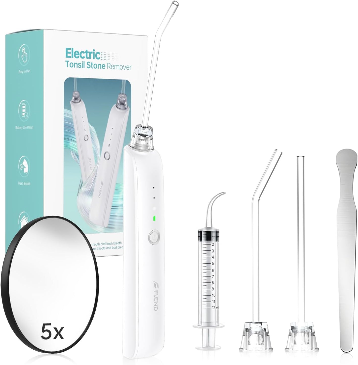 Tonsil Stone Remover Vacuum - 5X Magnifying Mirror, 3 Modes & LED Light | Oral Care Water Flosser