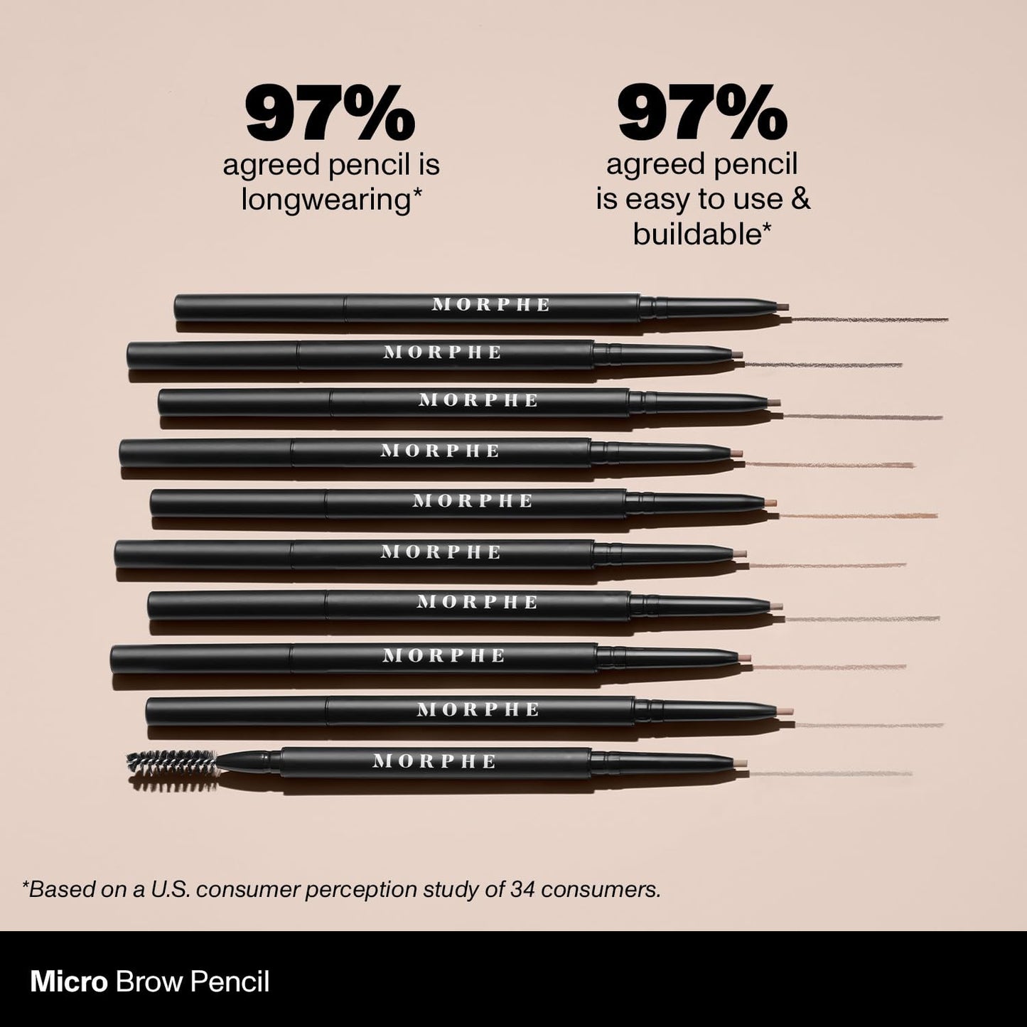 Morphe Micro Dual Eyebrow Pencil - Dual-Ended Brow Pencil Featuring a Retractable, Ultra-Precise, Pointed Tip - Richly Pigmented, Smooth-Gliding, Long-Lasting Wax Formula - Chocolate Mousse (0.003 oz)