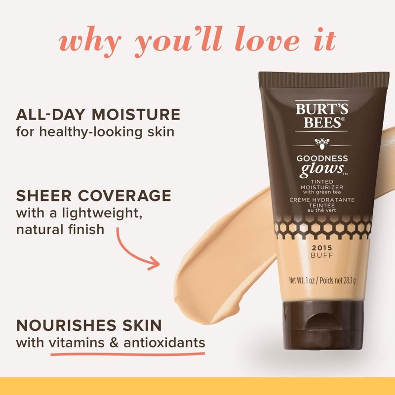 Burt's Bees Tinted Moisturizer - Antioxidant-Rich Formula for Radiant Skin | Buff, 1 Ounce