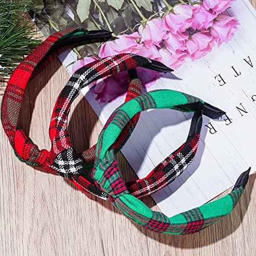 SUMERSHA 6pcs Christmas Knotted Headbands Buffalo Plaid Headband Wide Top Knot Hair Bands Non-slip Turban Head Bands Fashion Women Girls Hair Accessories for Birthdays Christmas Parties