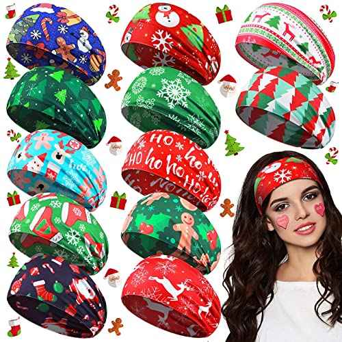 MTLEE 12 Pcs Christmas Stretchy Headbands for Women Christmas Hair Accessories Non Slip Head Wrap for Women(Classic Pattern)