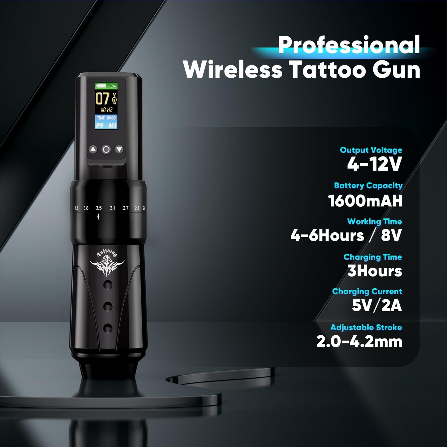 Tattoo Kit, Wireless Tattoo Gun Machine Kit, Complete Beginners Tattoo Supplies Set, 7 Strokes Length Tattoo Pen with Digital LED Display, 1,600mAh Battery, 20Pcs Cartridge Needles