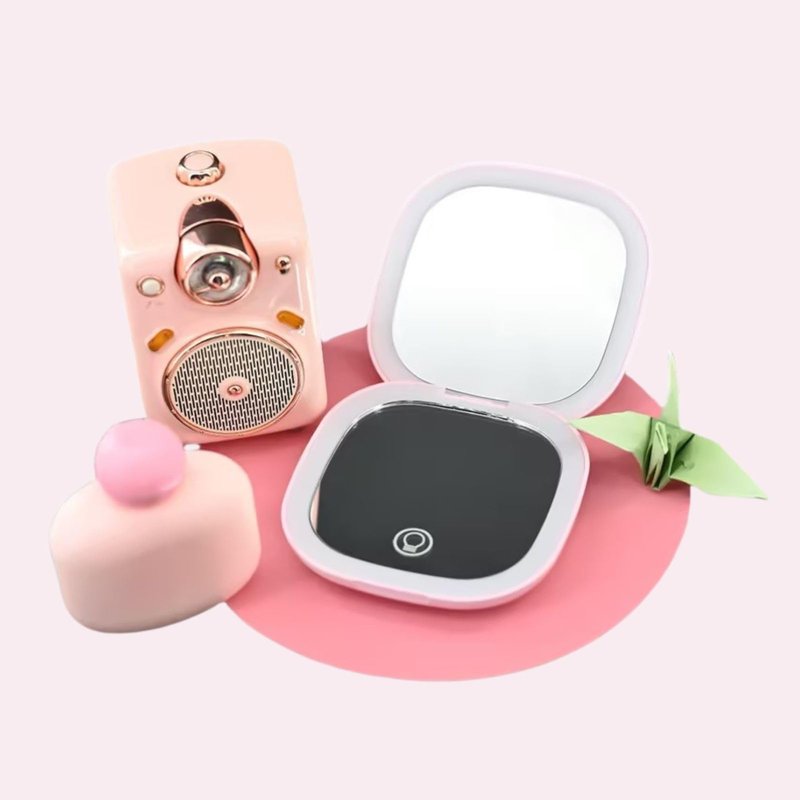 YABAHU Dual-Side Illuminating Beauty Mirror - 1X/5X LED Makeup & Grooming Hand Compact with Touch Control, Memory Function, Long-Lasting Charge for Flawless Detail Work