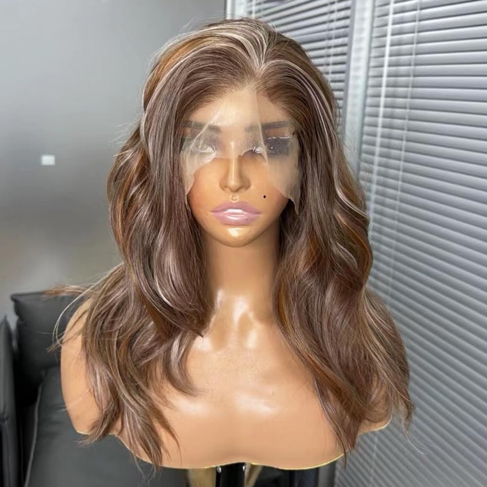 hallokiki Futura Hair 13x6 HD Synthetic Lace Front Wig,Japanese Fiber 16 Inch Mixed Brown Lace Front BOb Wig, Pre-Plucked Hairline Long Straight Curly Glueless Wigs, Layered Wigs for Women Daily Use